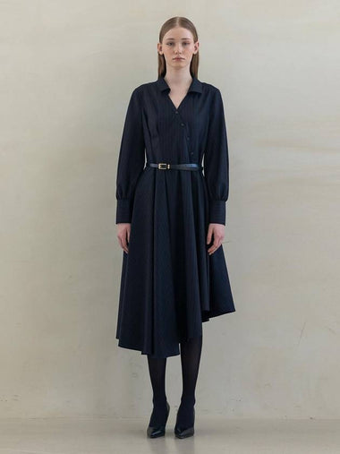 Women's Drapping Wool Classy Shirt Dress Navy - DEFEMME - BALAAN 1