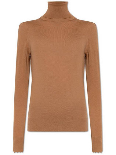 Scalloped Sleeve Edge Wool Turtleneck Brown - CHLOE - BALAAN 1