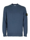 Men's Waffen Patch Crew Neck Raw Cotton Knit Top Blue - STONE ISLAND - BALAAN 2