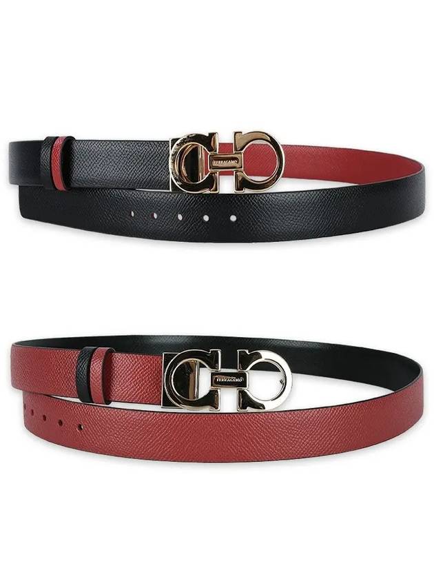 Reversible Gancini Leather Belt Black Lipstick Red - SALVATORE FERRAGAMO - BALAAN 3