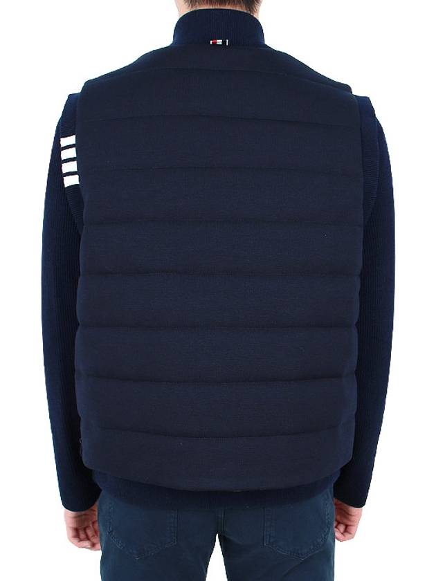 Men's Reversible Padded 4 Bar Funnel Neck Merino Jersey Padding Jacket Navy - THOM BROWNE - BALAAN 6