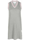 Women's Classic Pique Stripe V-Neck Cotton Tennis Dress Grey - THOM BROWNE - BALAAN 2