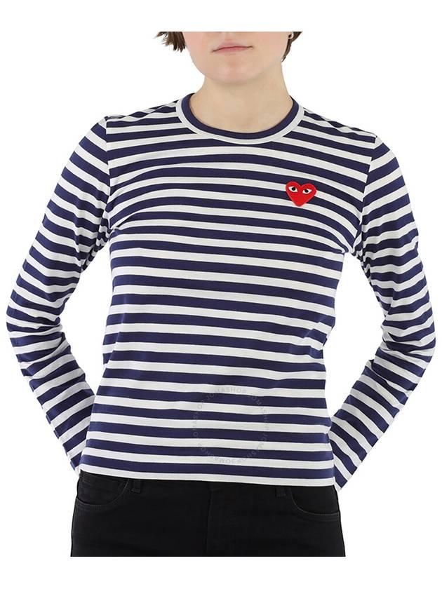 Red Heart Wappen Stripe Long Sleeve T-Shirt White Navy - COMME DES GARCONS - BALAAN 2