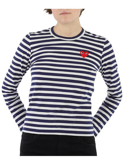 Red Heart Wappen Stripe Long Sleeve T-Shirt White Navy - COMME DES GARCONS - BALAAN 2