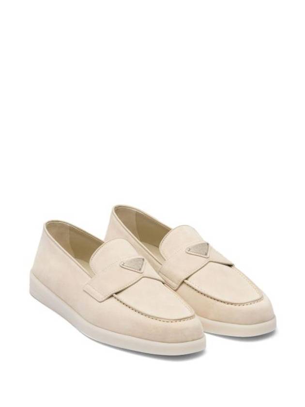 Triangle Logo Suede Loafers Beige - PRADA - BALAAN 7