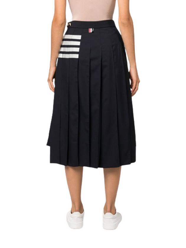 4 Bar Logo Plain Weave Wool Pleated Skirt Navy - THOM BROWNE - BALAAN.