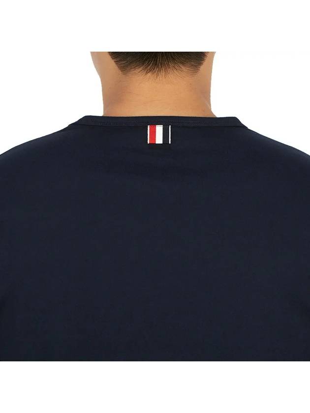 Men's Medium Weight Jersey Tipped Pocket Crewneck Short Short Sleeve T-Shirt Navy - THOM BROWNE - BALAAN 4