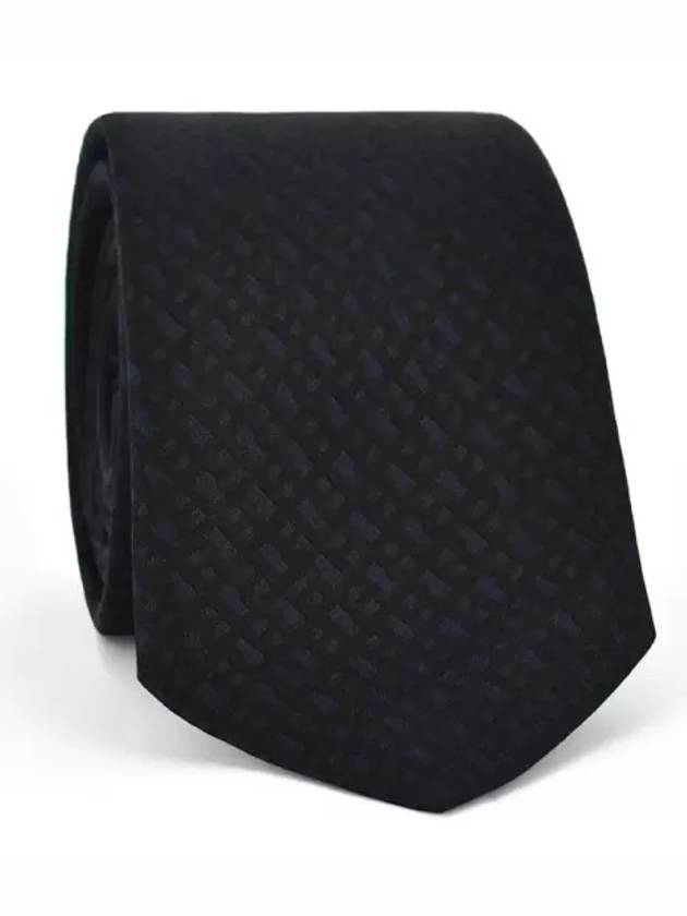 Jacquard Woven Monogram Pure Silk Tie Navy - HUGO BOSS - BALAAN 7