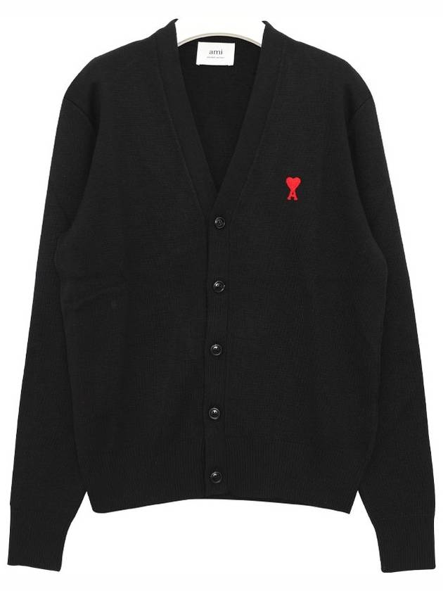 Heart Logo Merino Wool Cardigan Black - AMI - BALAAN 2