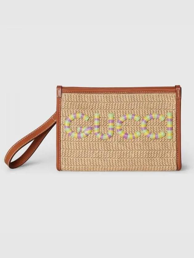 Straw Effect Raffia Logo Clutch Bag Beige - GUCCI - BALAAN 2