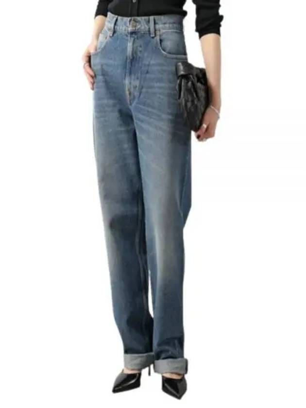 Women's Washed Wide Cotton Kim Jeans Blue - GOLDEN GOOSE - BALAAN 2