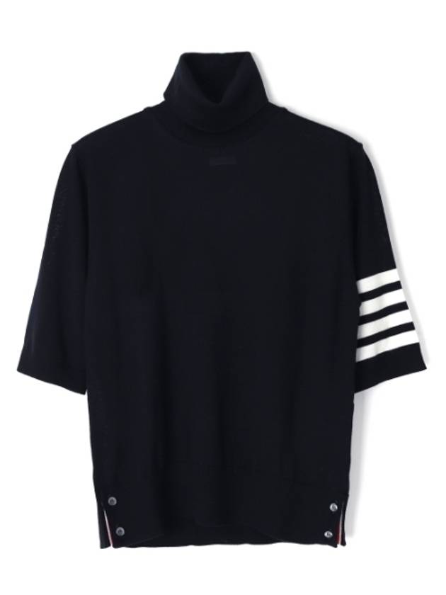 Fine Merino 4 Bar Relaxed Short Sleeve Turtleneck Navy - THOM BROWNE - BALAAN 2