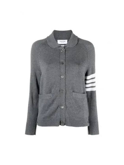 Women's 4 Bar Raglan Wool Polo Cardigan Grey - THOM BROWNE - BALAAN 2