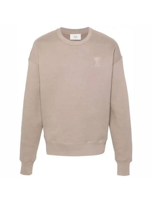 De Coeur Embossed Logo Crewneck Sweatshirt Marron Tan - AMI - BALAAN 1