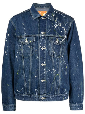 Yohji Yamamoto Men's Indigo Paint-Splatter Denim Jacket, Brand Size 3 (Large) - YOHJI YAMAMOTO - BALAAN 1