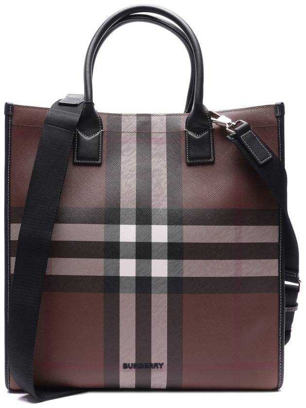 Checked Leather Tote Bag Brown - BURBERRY - BALAAN 3