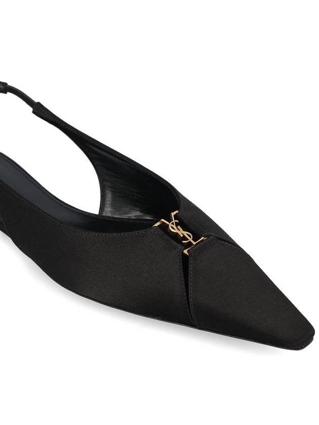 Babylon Satin Slingback Flat Black - SAINT LAURENT - BALAAN 5