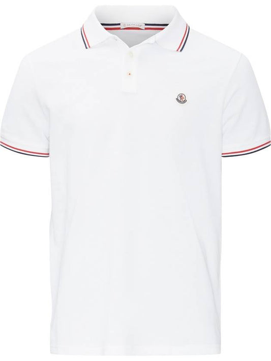 Stripe Trimming Logo Short Sleeve Polo Shirt White - MONCLER - BALAAN 2