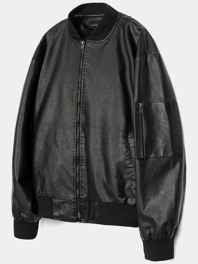 Overfit Leather MA1 Jacket Black - EXCONTAINER - BALAAN 2