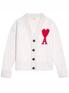 Intarsia Big Heart Logo Oversized Virgin Wool Cardigan White - AMI - BALAAN 2