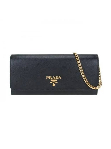 Saffiano Metal Chain Clutch Bag Black - PRADA - BALAAN 1