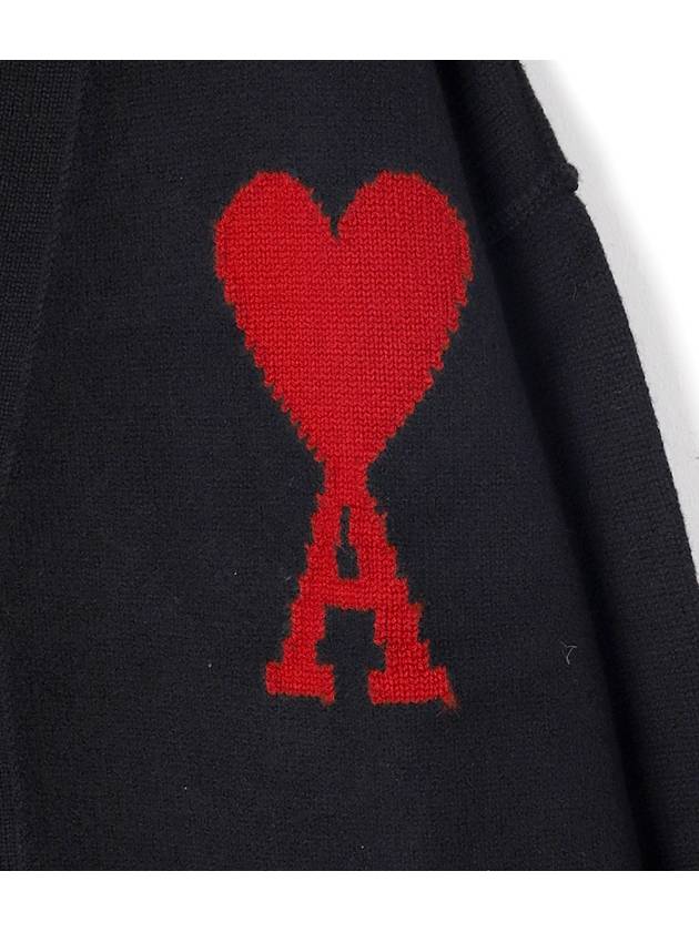 Heart Logo V Neck Wool Cardigan Black - AMI - BALAAN 5