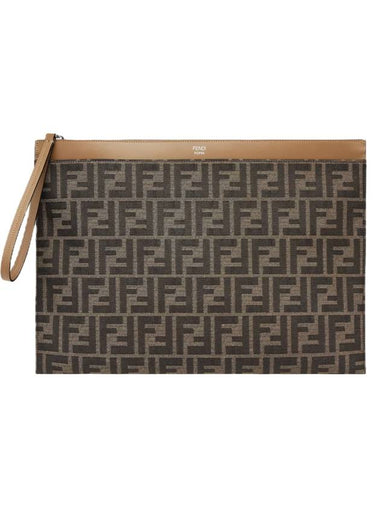 Large Flat FF Clutch Bag Brown - FENDI - BALAAN 1