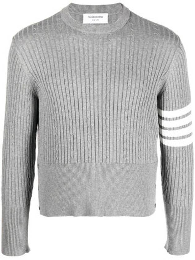 Baby Cable Cotton 4 Bar Crew Neck Knit Top Grey - THOM BROWNE - BALAAN 2