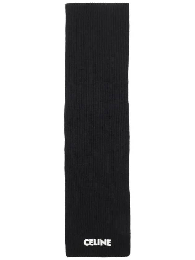 Logo Ribbed Wool Muffler Black - CELINE - BALAAN 3