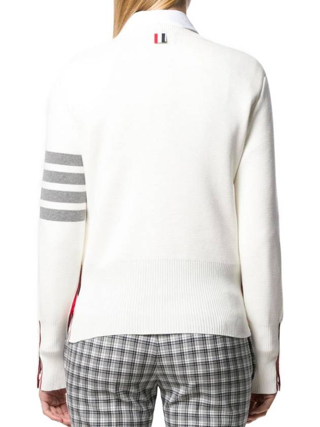 Milano Stitch Crewneck 4-Bar Cotton Crepe Knit Top White - THOM BROWNE - BALAAN 4