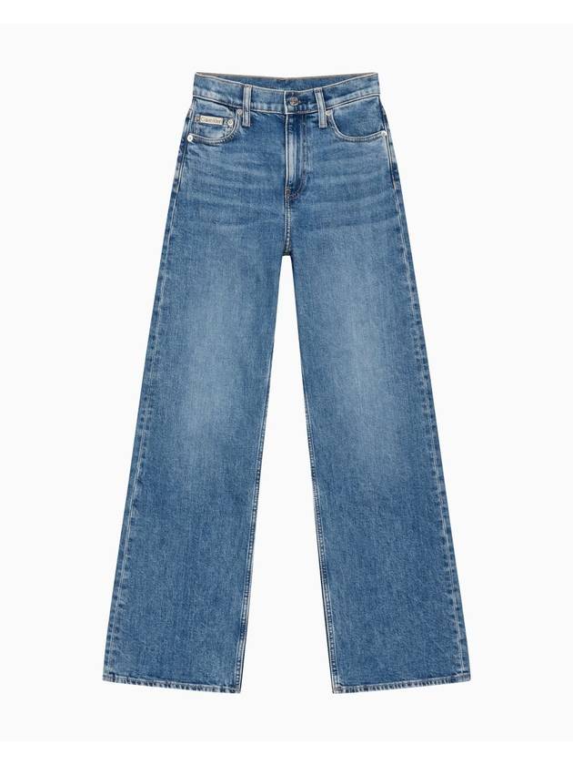 Jeans Italian High Rise Wide Leg Denim Jeans Mid Blue - CALVIN KLEIN - BALAAN 1