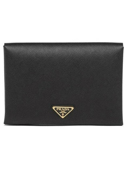 Saffiano Document Clutch Bag Black - PRADA - BALAAN 1