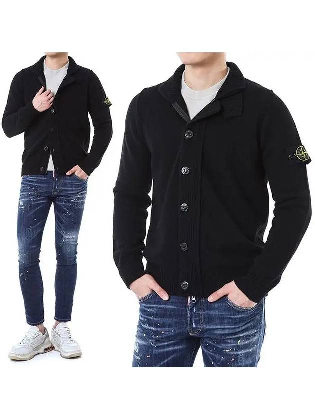 Lambswool Knit Cardigan Black - STONE ISLAND - BALAAN 2