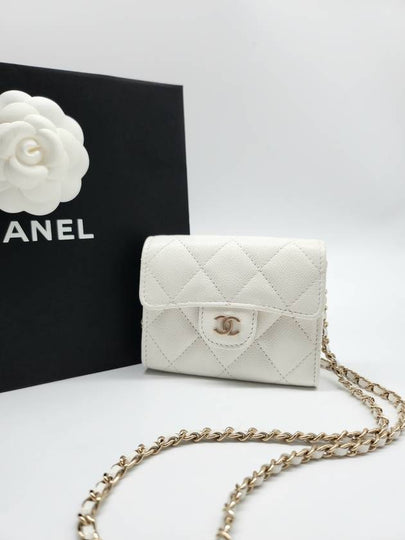 Classic Gold Hardware Calfskin Chain Half Wallet White - CHANEL - BALAAN 2