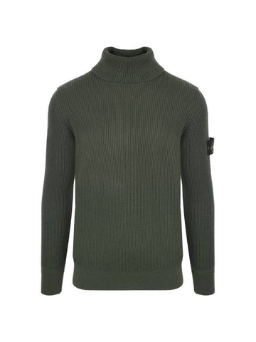 Ribbed Wool Turtleneck Dark Olive - STONE ISLAND - BALAAN 1