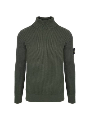 Ribbed Wool Turtleneck Dark Olive - STONE ISLAND - BALAAN 1