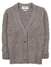 Merino Wool Crisscross Cable Stitch 3/4 Sleeve V-Neck Cardigan Medium Brown - THOM BROWNE - BALAAN 11