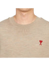 Heart Embroidered Logo Crew Neck Knit Top Beige - AMI - BALAAN 7