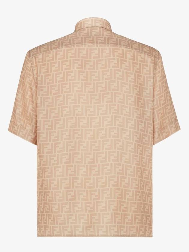 Men's FF Motif Silk Short Sleeve Shirt Beige - FENDI - BALAAN 4