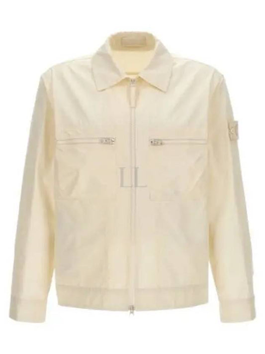 Cotton Canvas Zip-up Jacket Natural White - STONE ISLAND - BALAAN 2