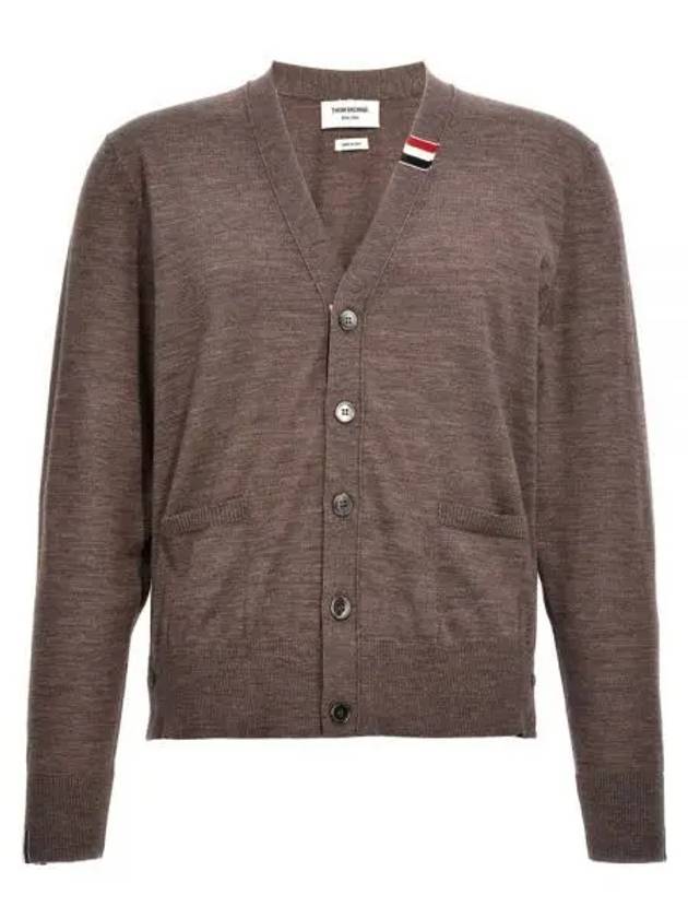 Men's Jersey Stitch V-Neck Cardigan Brown - THOM BROWNE - BALAAN 2