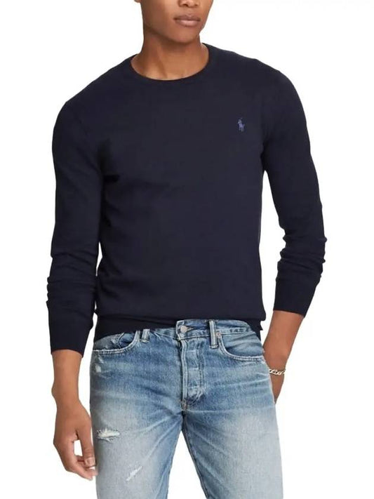 Embroidered Logo Crew Neck Knit Top Navy - POLO RALPH LAUREN - BALAAN 2