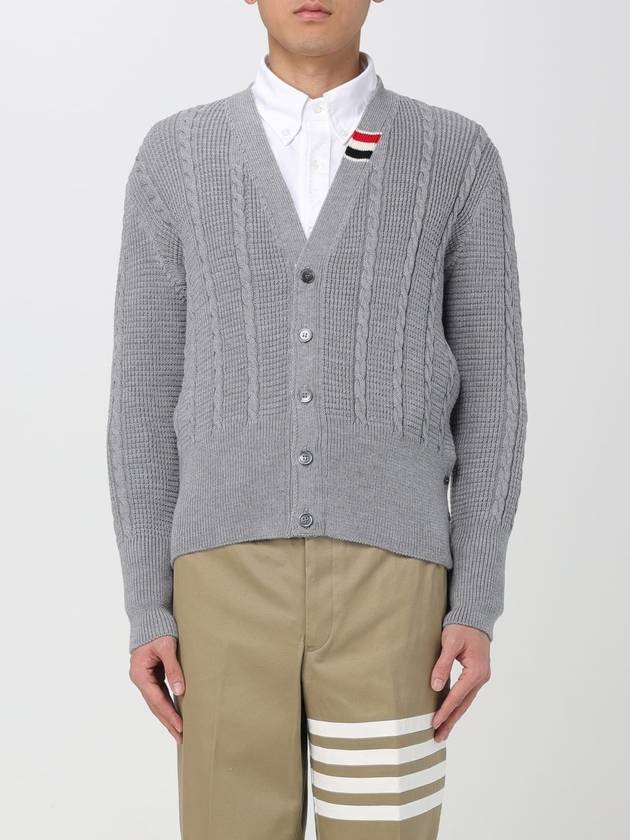 Cable Knitwear Virgin Wool Cardigan Grey - THOM BROWNE - BALAAN 2