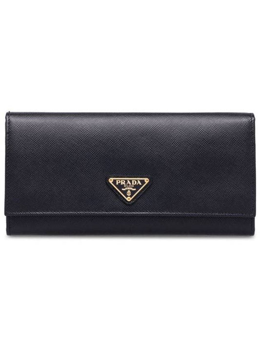 Saffiano Triangular Logo Flap Long Wallet Black - PRADA - BALAAN 2