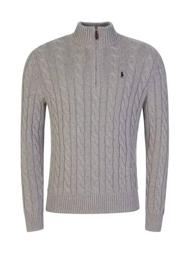 Men's Embroidery Pony Cable Half Zip Up Knit Top Grey - POLO RALPH LAUREN - BALAAN 3