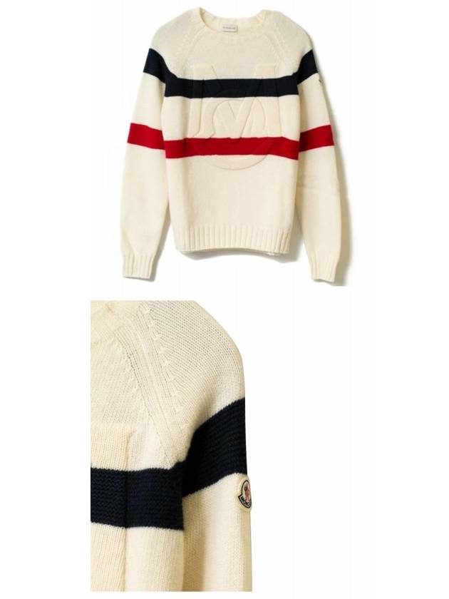 9C00001 M1127 P07 Logo Emboss Round Cashmere Round Knit Ivory Men's Knit TJ - MONCLER - BALAAN 5