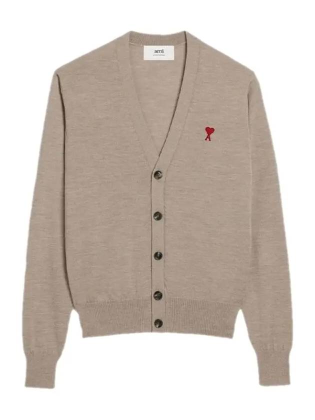 Red Heart Logo Merino Wool Cardigan Beige - AMI - BALAAN 2