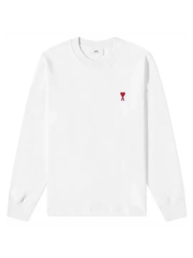 Small Heart Logo Long Sleeve T-Shirt White - AMI - BALAAN 1