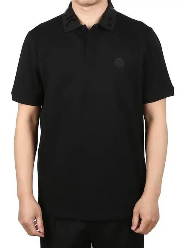 Men's Logo Lettering Collar Short Sleeve Polo Shirt Black - MONCLER - BALAAN.