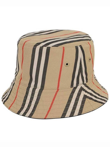 Striped Cotton Reversible Icon Bucket Hat Beige - BURBERRY - BALAAN 1